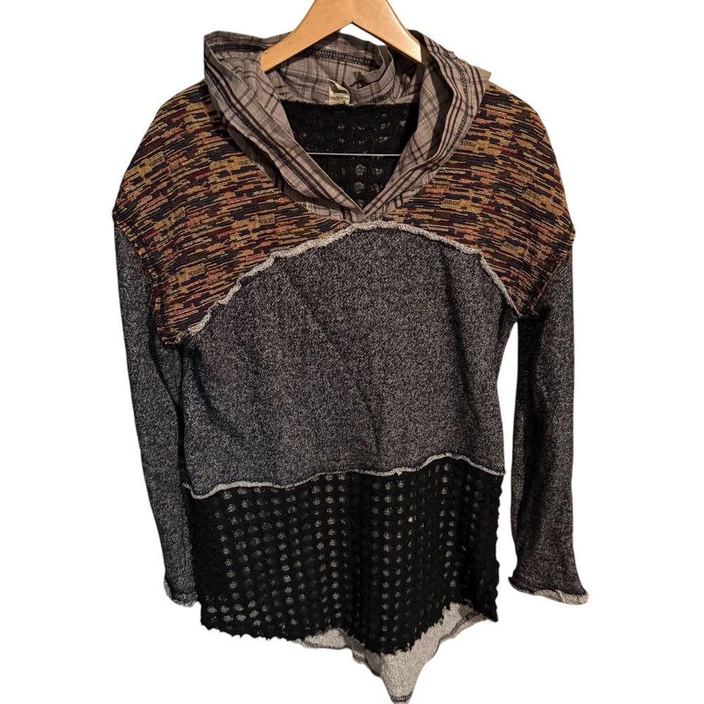 Gimmicks by BKE mixed media Multicolor Patchwork Hoodie women’s sz Small